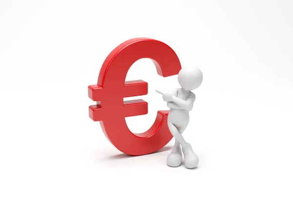 Het Rood Gekleurde Euro Symbool Wit Gekleurde Menselijke Figuur Wit — Stockfoto