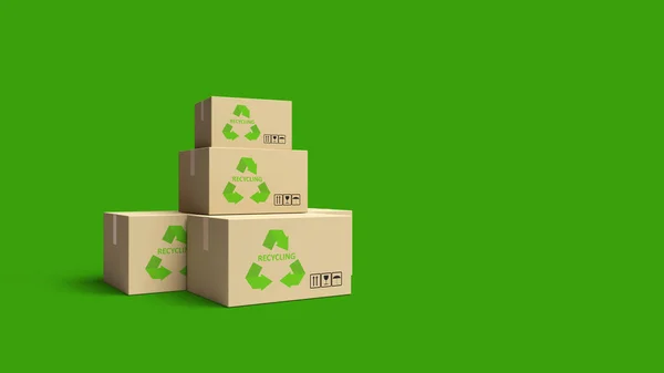 Рендеринг Зеленого Эко Пакета Картонной Коробкой — стоковое фото