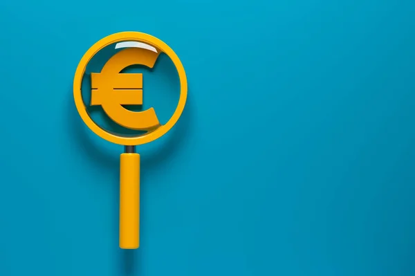 Lupa Cor Laranja Símbolo Euro Cor Laranja Fundo Cor Azul — Fotografia de Stock