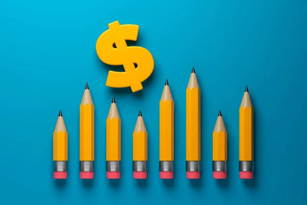 Finance Chart Shaped Pencils Orange Colored Dollar Symbol Blue Colored — Stock Photo, Image