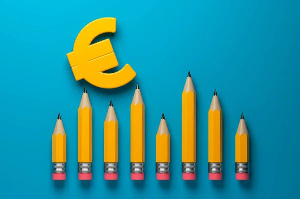 Finanční Tužky Tvaru Grafu Oranžový Symbol Eura Modře Zbarveném Pozadí — Stock fotografie