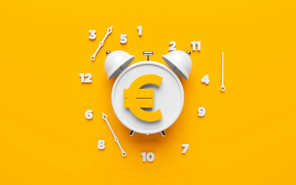 Ilustración Del Reloj Con Símbolo Del Euro Sobre Fondo Amarillo — Foto de Stock