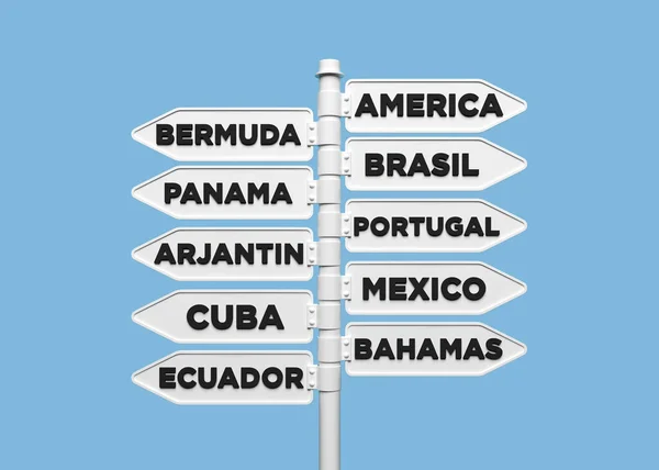 Concepto Viaje América Continente Señal Tráfico Que Muestra Los Países — Foto de Stock