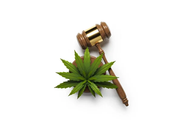 Cannabis Leaf Gavel White Color Background Horizontal Composition Isolated Clipping — Stock Photo, Image