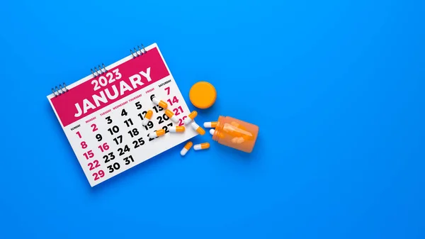 Illustratie Pillen Met Kalender Nummers Blauwe Achtergrond — Stockfoto