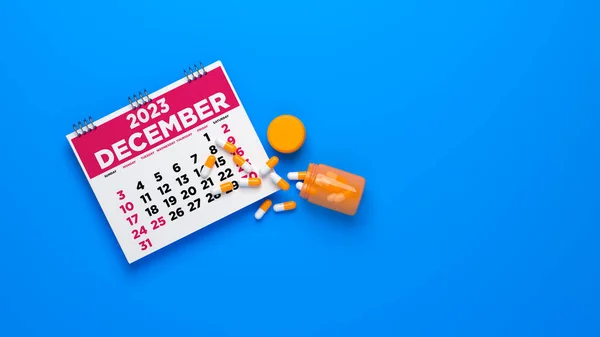 Illustrazione Pillole Con Calendario Numeri Sfondo Blu — Foto Stock