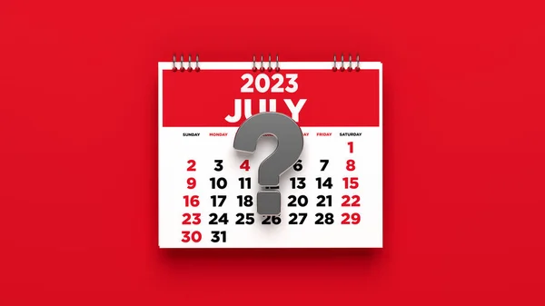 3d illustration question mark with calendar on red background.