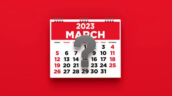 Punto Interrogativo Illustrazione Con Calendario Sfondo Rosso — Foto Stock