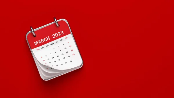 Calendario Con Fondo Rojo Blanco Renderizado — Foto de Stock