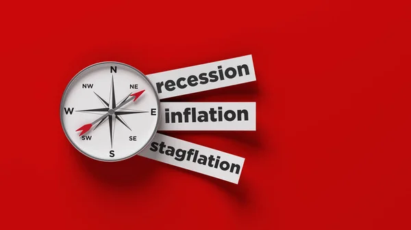 Компас Економічна Криза Концепція Рецесія Інфляція Страйкфляція Ілюстрація — стокове фото