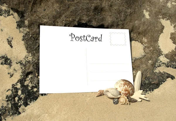 Blanko-Postkarte mit Muscheln lizenzfreie Stockfotos