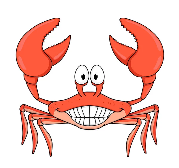 Cute Cartoon Smiling Crab Vector Illustration Isolated White Background — Stock Vector