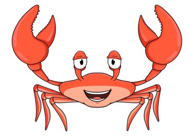 beyaz arkaplan vektör çiziminde izole edilmiş gülümseyen yengeç çizgi filmi