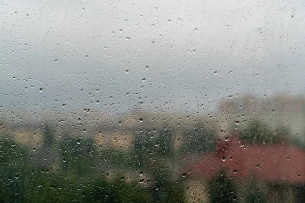 Gotas Lluvia Cristal Ventana Día Nublado Otoño — Foto de Stock