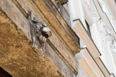 Polonya 'nın Avrupa kenti Krakow' da eski bir binanın duvarında eski bir aslan kabartması