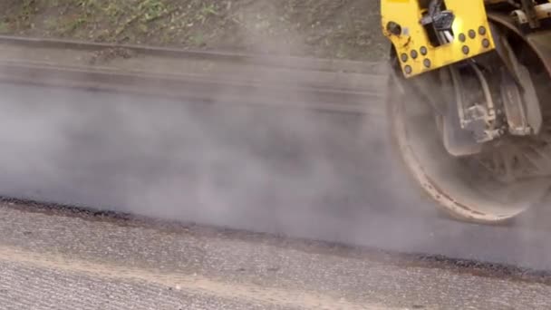 Replacing Old Asphalt Repairing Road Surface Road Rollers Level New — Vídeo de Stock