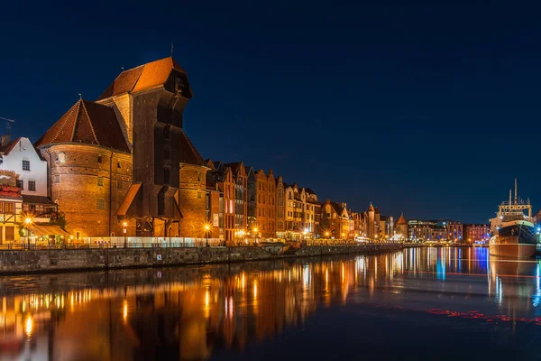 Night Illumination Embankment Old Town Gdansk Zhuravel River Reflections Embankment — Foto de Stock