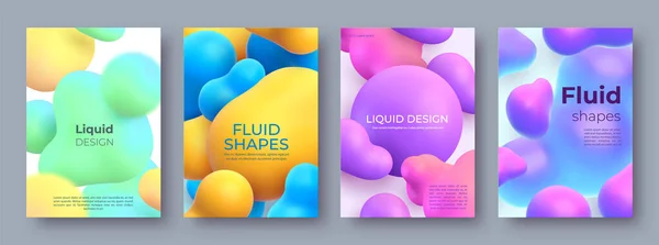 带有流动流体3D球和斑点的抽象海报。液体形状的设计。现代涂料气泡和斑斑矢量背景集 — 图库矢量图片