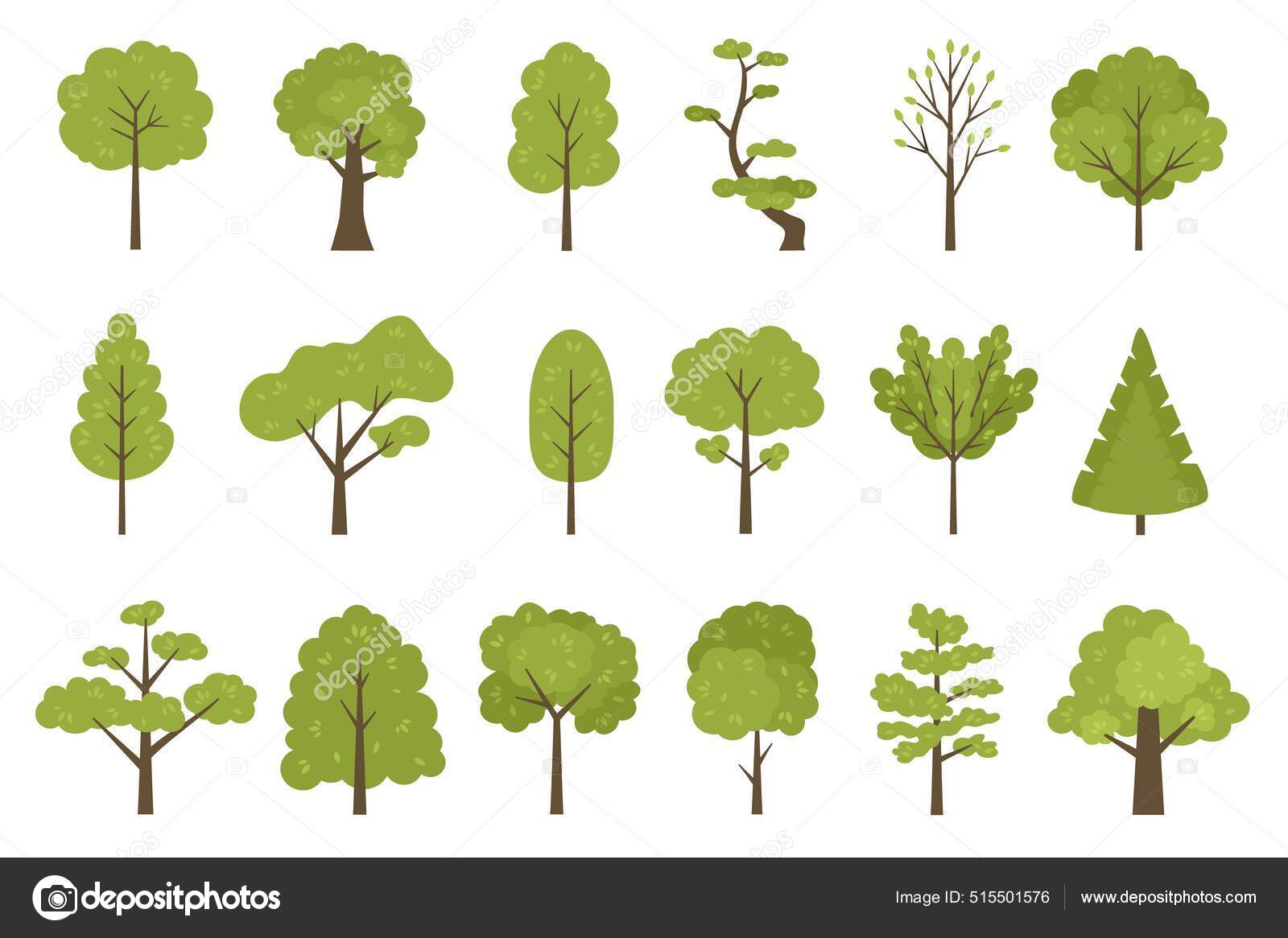 Árvores verdes dos desenhos animados planta de primavera ou verão