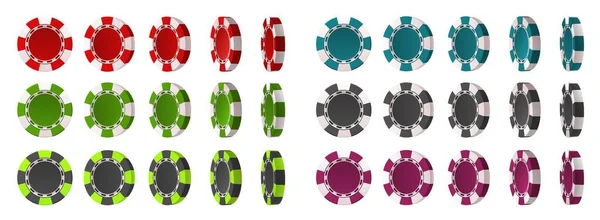 Casino Chipmarken in den Farben rot, schwarz und grün. Poker- und Roulette-Münzen, Glücksspielchips. Realistische vegane Plastikgeld-Vektor-Set — Stockvektor