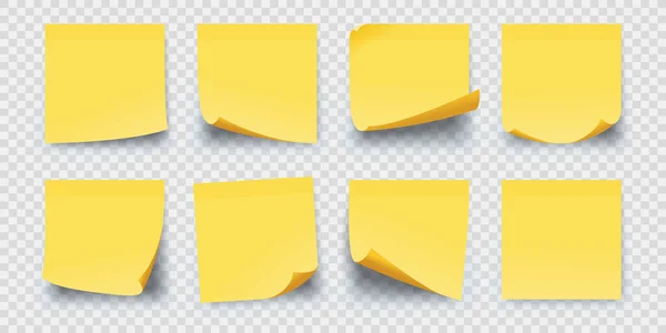 现实的正方形黄纸粘贴便条 办公室提醒贴纸页与弯曲的角落 可涂写向量集的壁纸 办公室便笺胶粘剂说明 — 图库矢量图片