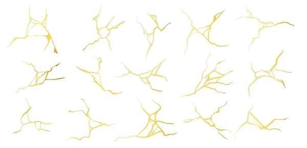 일본에서는 키노 치 미술 모자이크 에 금이 가는 효과가 있다. 패턴 이 있는 고급 대리석 돌. 금 균열 벡터 세트와 부서진 자기 — 스톡 벡터