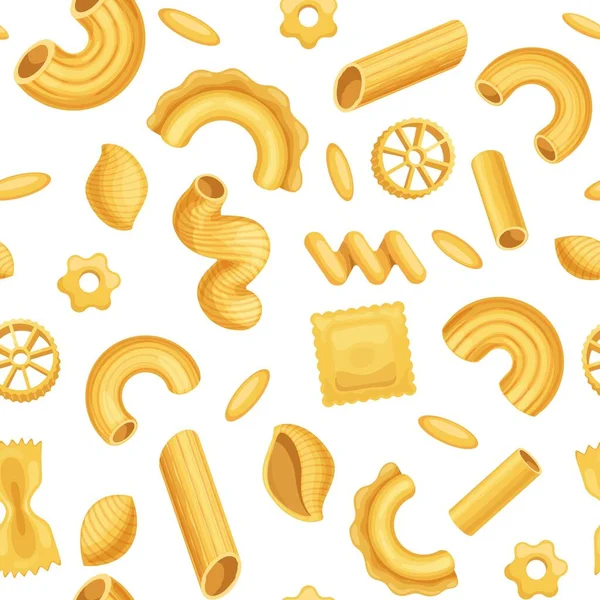 Dessin Animé Pâtes Italiennes Pâte Alimentaire Motif Sans Couture Macaroni — Image vectorielle