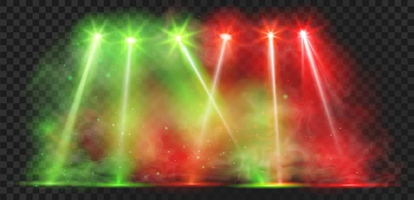 Нічний Клуб Барвистий Сценічний Ліхтарик Тлом Диму Реалістичні Диско Прожектори — стоковий вектор