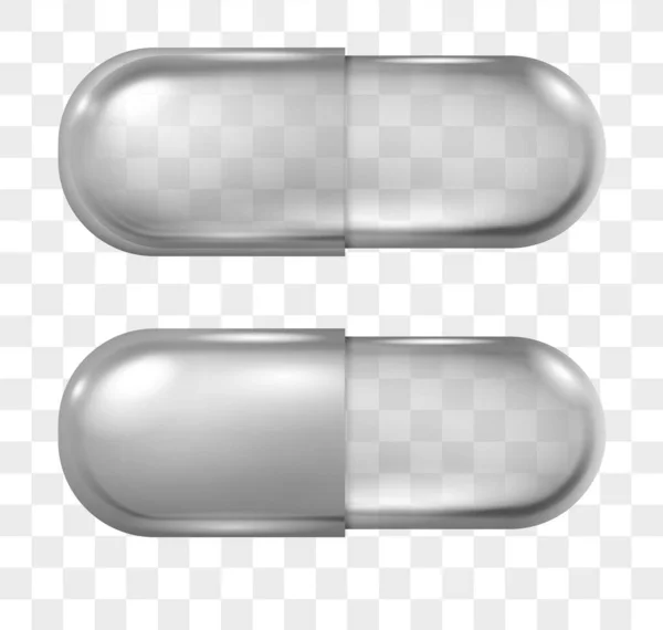 Realistic Empty Transparent Pharmacy Capsule Pill Mockup Antibiotic Medicine Vitamin — Stock Vector