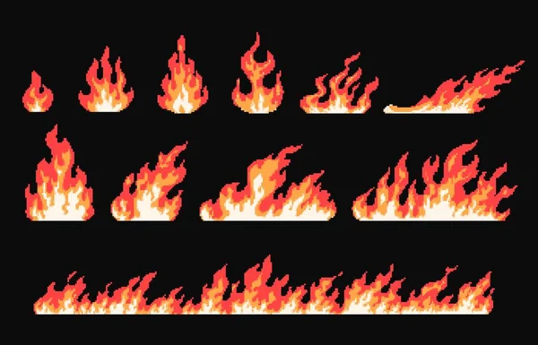 Fuoco Fiamma Pixel Art Effetto Bruciante Giochi Bit Fronte Falò — Vettoriale Stock