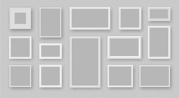Реалистичные Белые Квадратные Прямоугольные Рамки Фотографий Картины Стене Рисунки Макеты — стоковый вектор