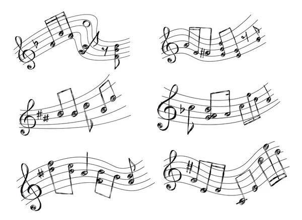 Boceto Personal Musical Curvo Con Notas Claves Signos Sonido Melodía — Archivo Imágenes Vectoriales