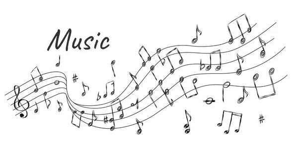 Desenhe Fundo Melodia Com Música Stave Wave Notas Sinais Doodle — Vetor de Stock