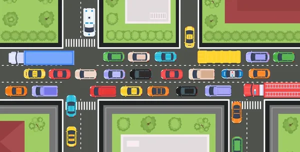 Ville Vue Dessus Route Avec Circulation Automobile Les Bâtiments Rue — Image vectorielle