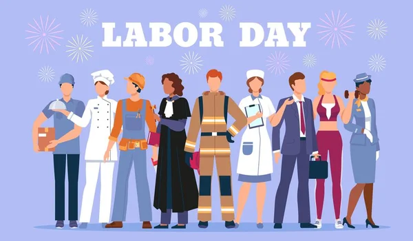 Selamat Hari Buruh Poster Dengan Orang Orang Pekerja Dalam Seragam - Stok Vektor