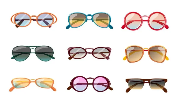 Cartoon Moderne Bunte Sommer Sonnenbrillen Mode Designs Elegante Brille Für — Stockvektor