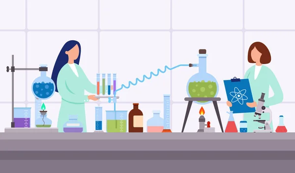 2202 S ST Laboratoires de sciences cliniques expériences. Femmes scientifiques travaillant en laboratoire — Image vectorielle