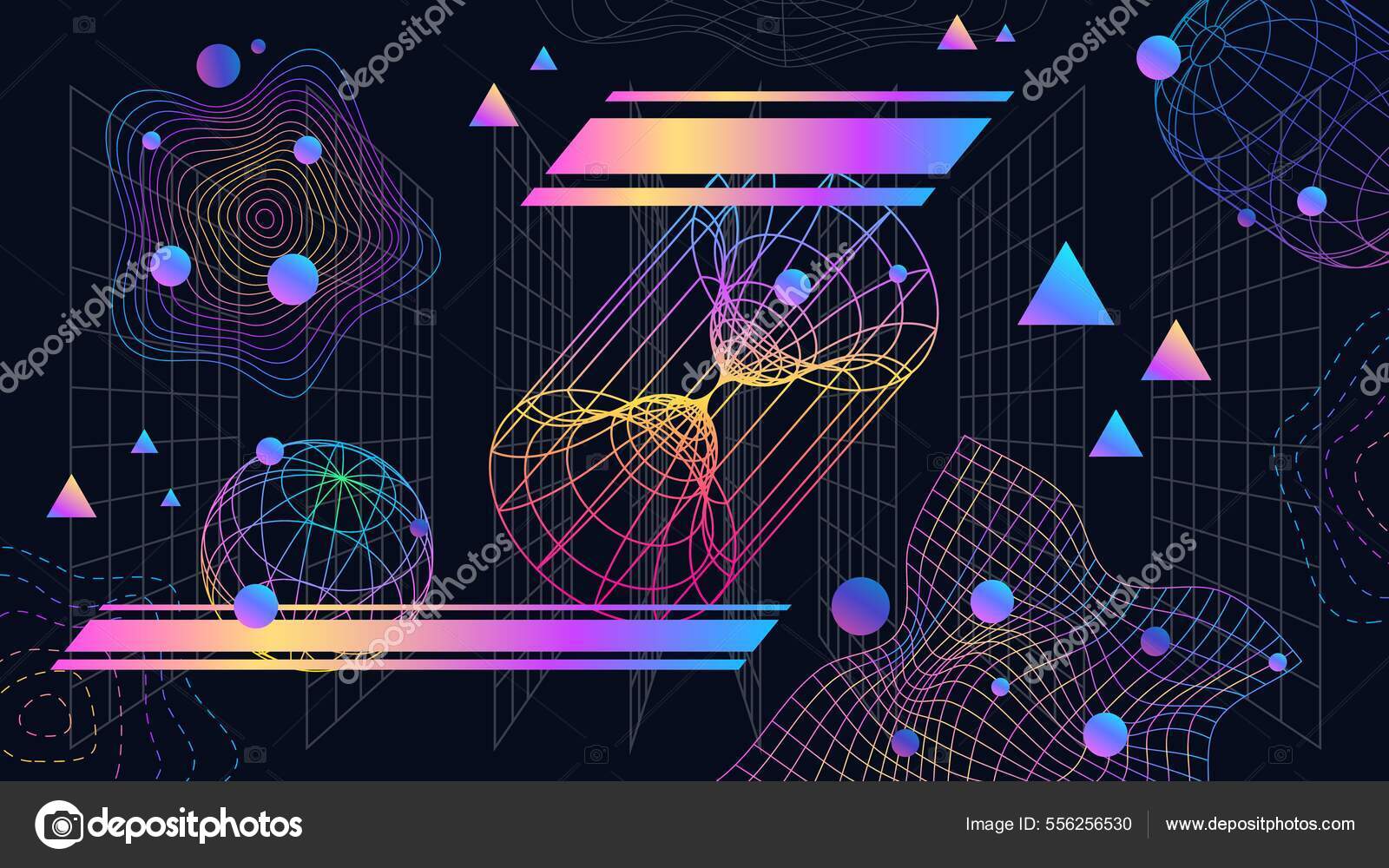 Cubos Isométricos De Neon Azul Brilhante. Tecnologia De Jogos De