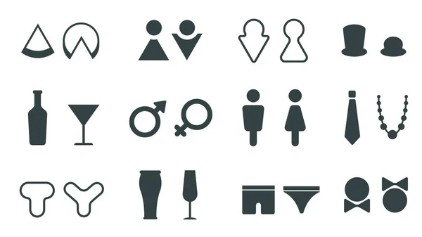 Смішні туалетні знаки для чоловіків і жінок, іконки туалету або туалету. Чоловічі та жіночі двері ванної кімнати гендерна піктограма для кафе або ресторану Векторний набір — стоковий вектор