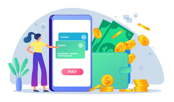 Mobiel geld betalen via internet banking applicatie — Stockvector