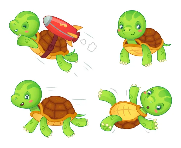 Schildkrötenkind in verschiedenen Posen, Schildkrötenbaby — Stockvektor
