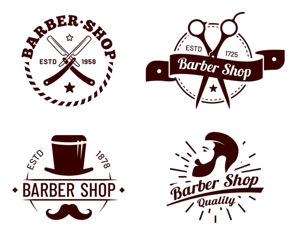 Emblemas de barbeiro vintage para penteado de moda —  Vetores de Stock