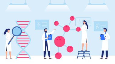 Profesyonel bilimsel araştırma. DNA analizi yapan bilim adamları. Genetik mühendisliği çalışanları DNA kontrolü yapıyor