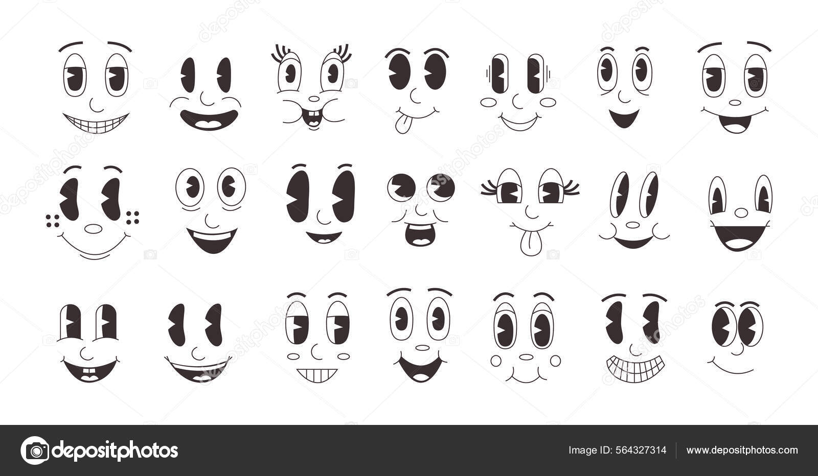 Personagem de sorriso no conjunto de vetores de estilo cômico de