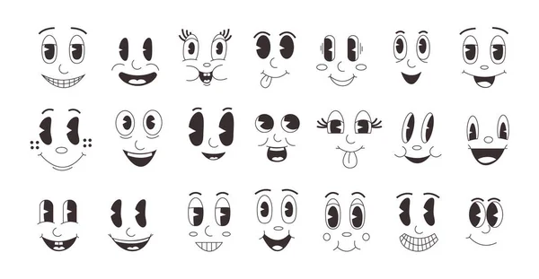 Cartoon emotions. Retro comic faces collection with smile emotion, vintage face of mascot character. Vector clip art collection — ストックベクタ