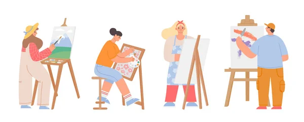 Pintores de arte artista desenhar quadro na lição — Vetor de Stock