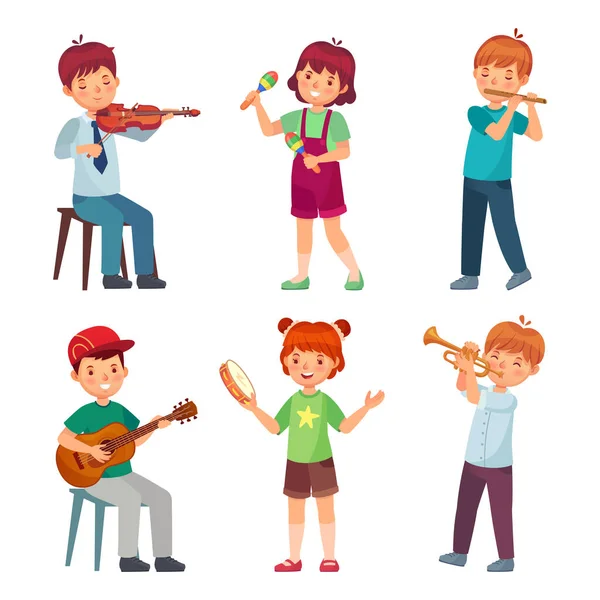 Παιδική ορχήστρα παίζει μουσική, μιούζικαλ και ταλέντο — Διανυσματικό Αρχείο