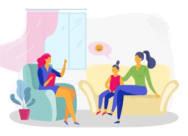 Psikoterapi seansı, anne ve kızı doktoru ziyaret ediyor.