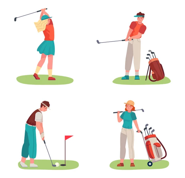 Jugador de golf jugando con pelota y palo — Vector de stock