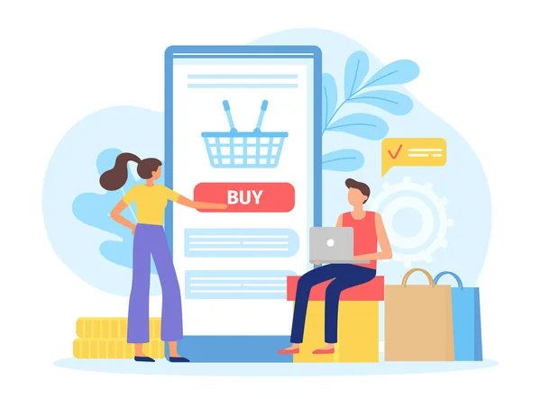 Online shopping in internet shop use smartphone app — Image vectorielle